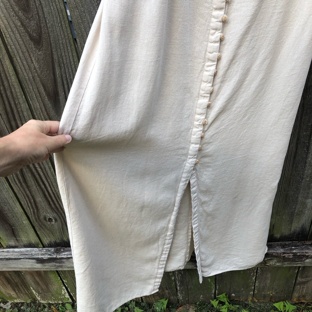 Zara Linen Blend Pintuck Button Front Maxi Dress Size L Raw Linen Oatmeal - Picture 3 of 15